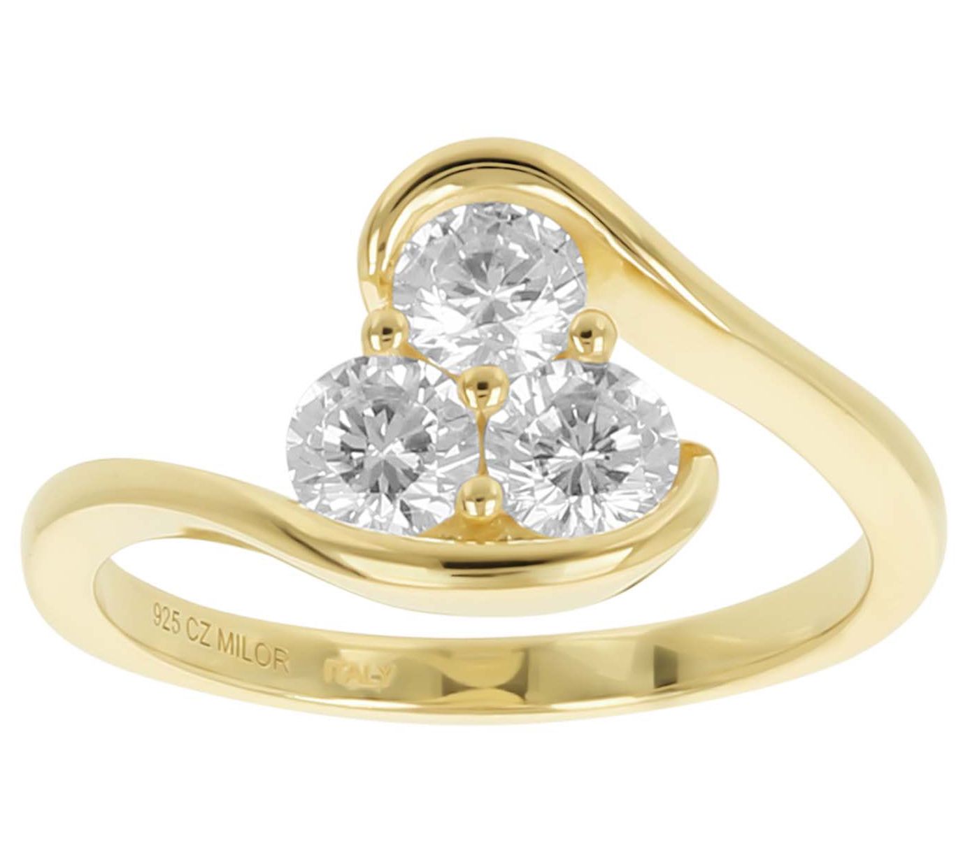 Diamonique 0.70 cttw Triple Stone Bypass Ring, Sterling