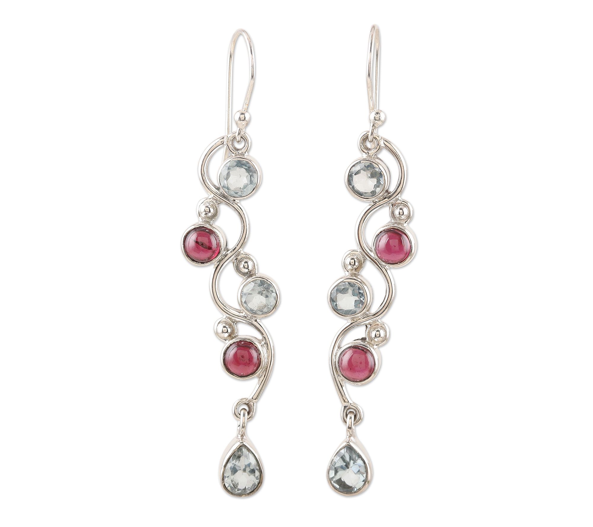 Novica Artisan Crafted Sterling Garnet & Blue Topaz Earrings