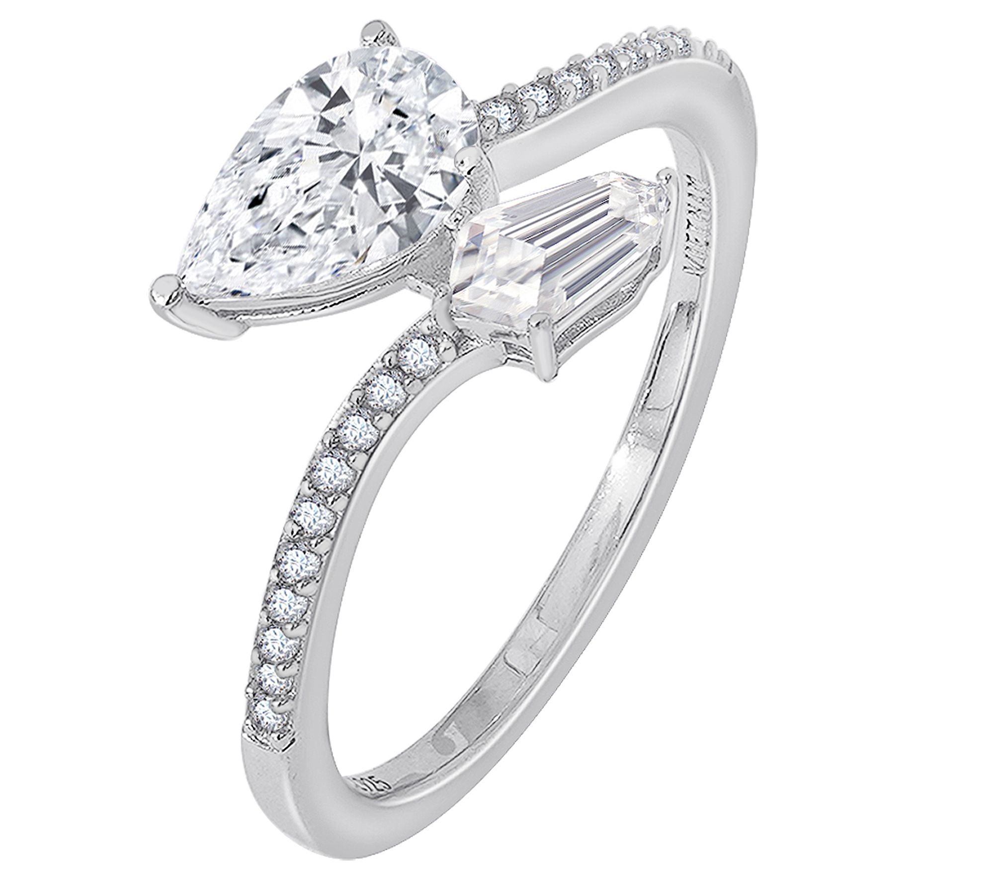 Diamonique 2.10 cttw Bypass Ring, Sterling Silver