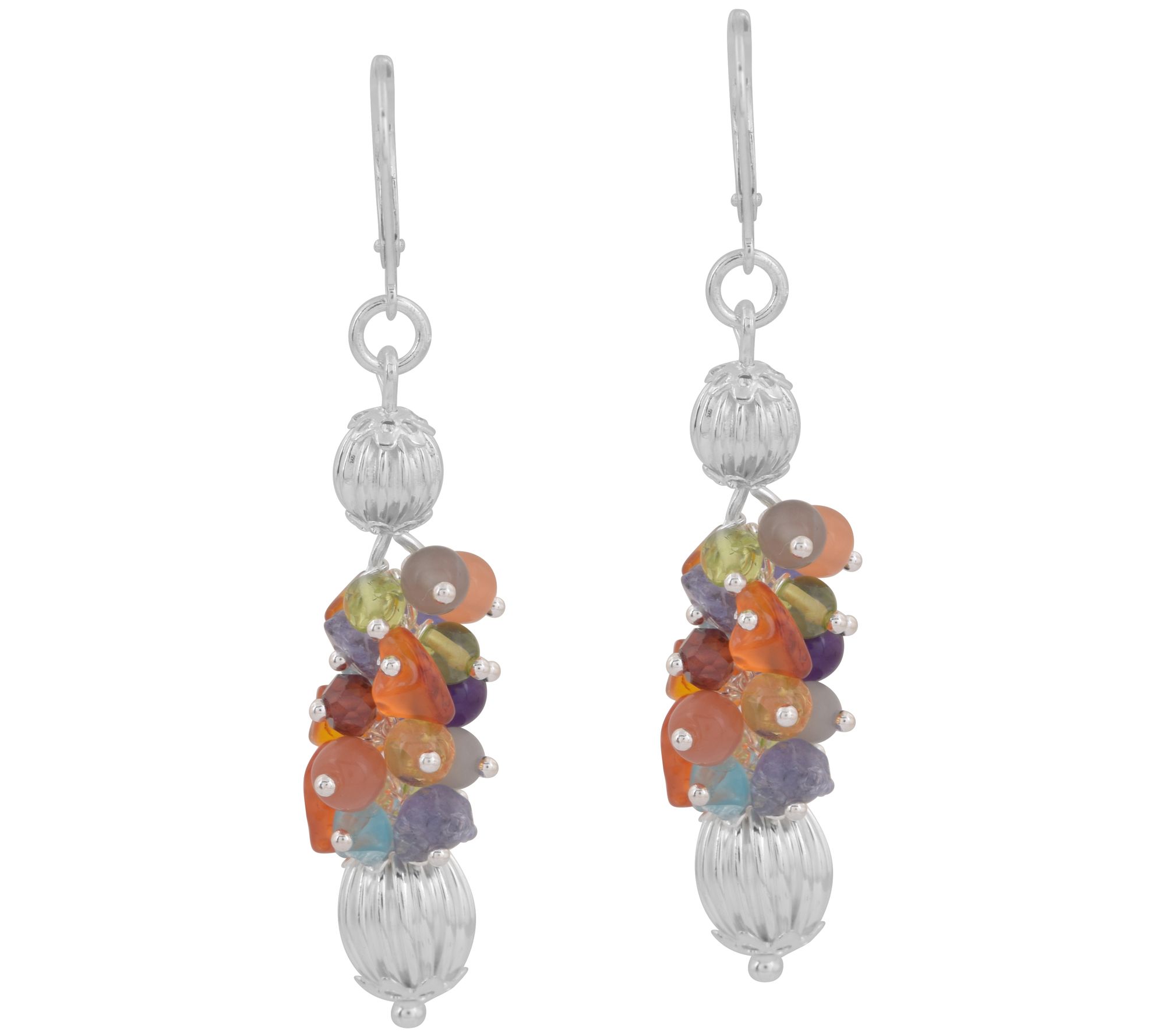 Sterling Silver Multi-Gemstone Beaded Leverback Earrings