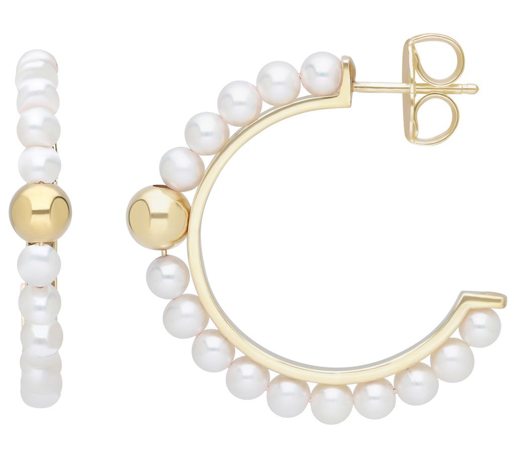 Elyse Ryan Sterling Silver Cultured Pearl Hoop Earrings