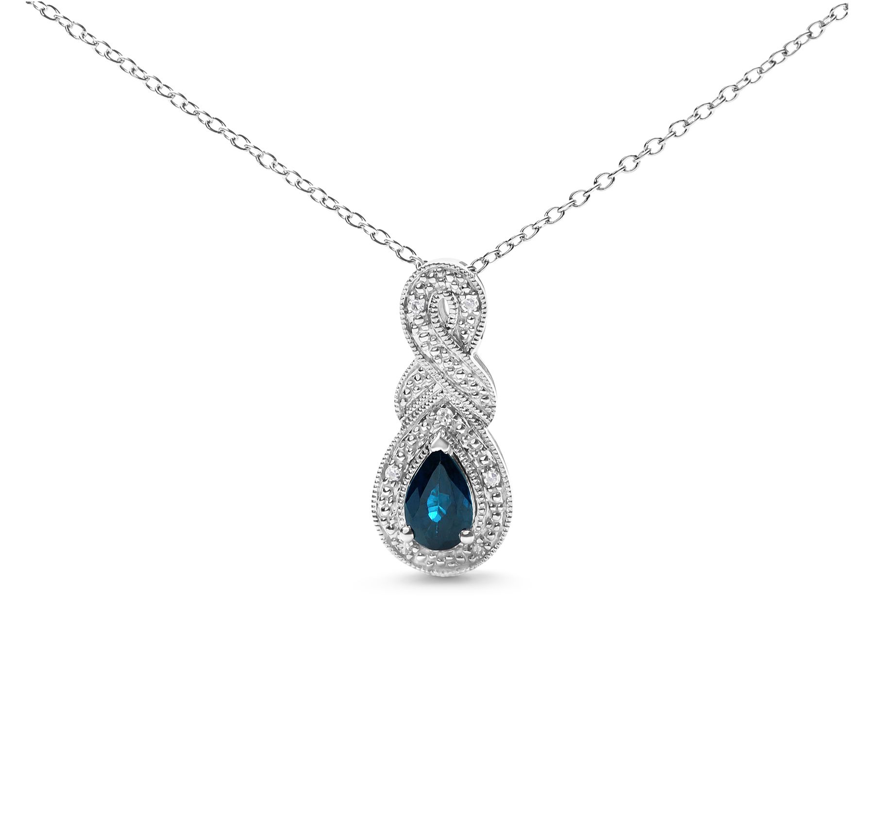 Haus of Brilliance Sapphire & Diamond Drop Necklace, Sterling