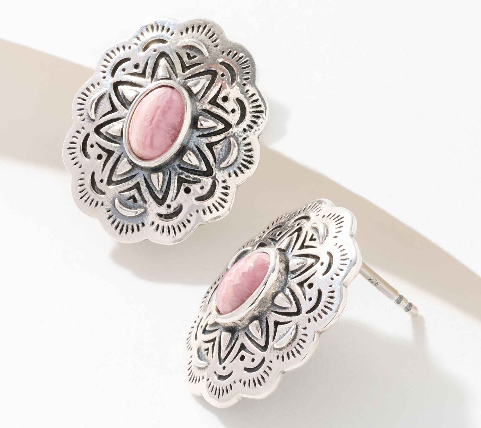 American West Gemstone Concha Post Earrings, Sterling Silver