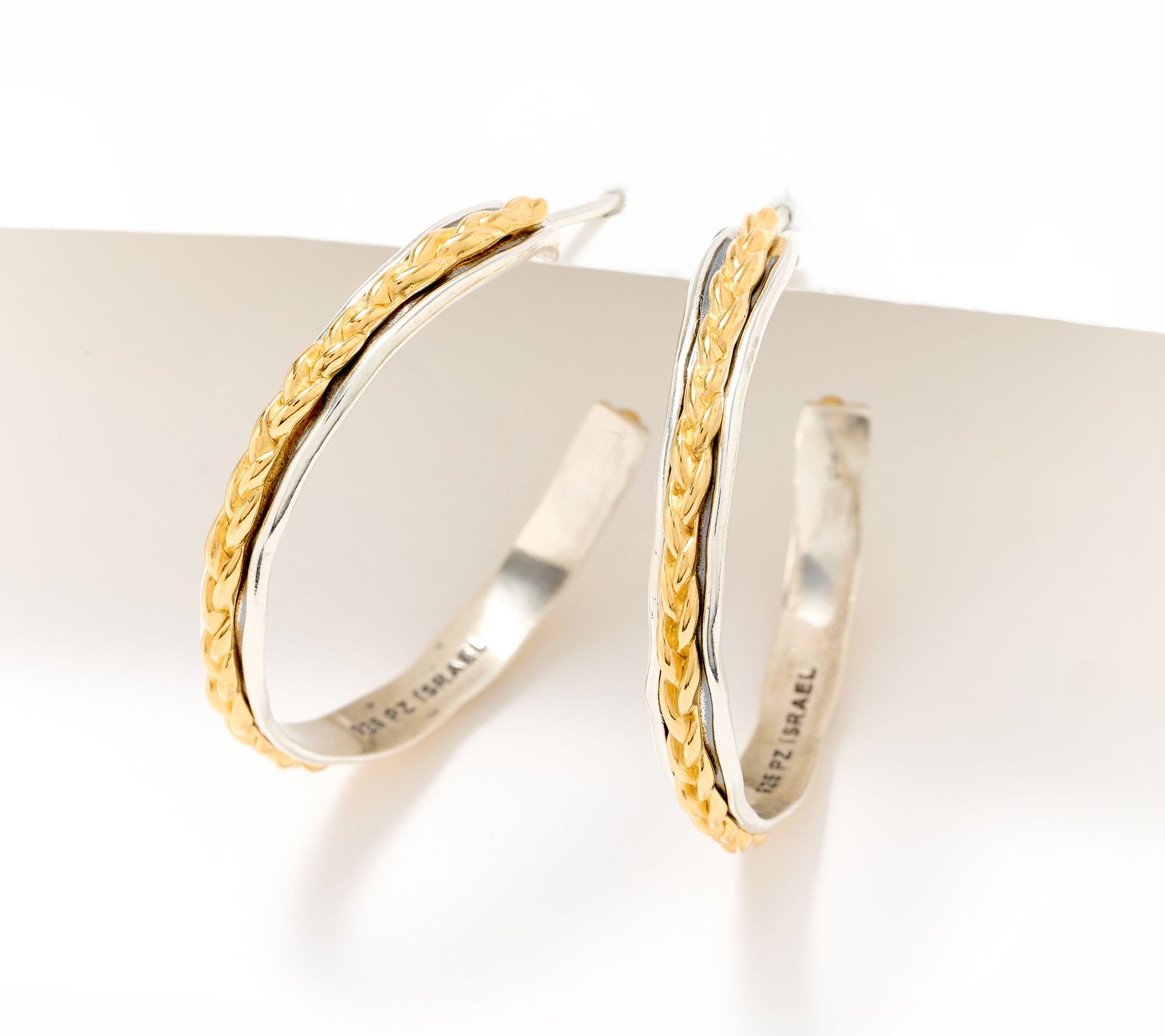 "As Is" Or Paz Two-Toned Textured 1.25" Hoops. Sterl & 14K