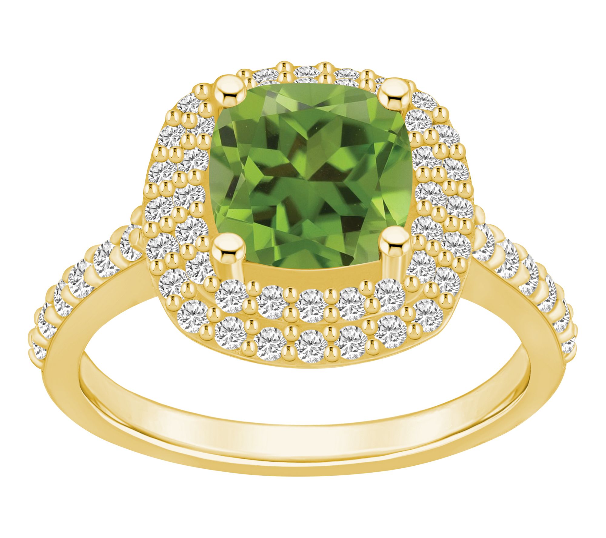 Affinity Gems Cushion Gemstone & Double DiamondHalo Ring, 14K