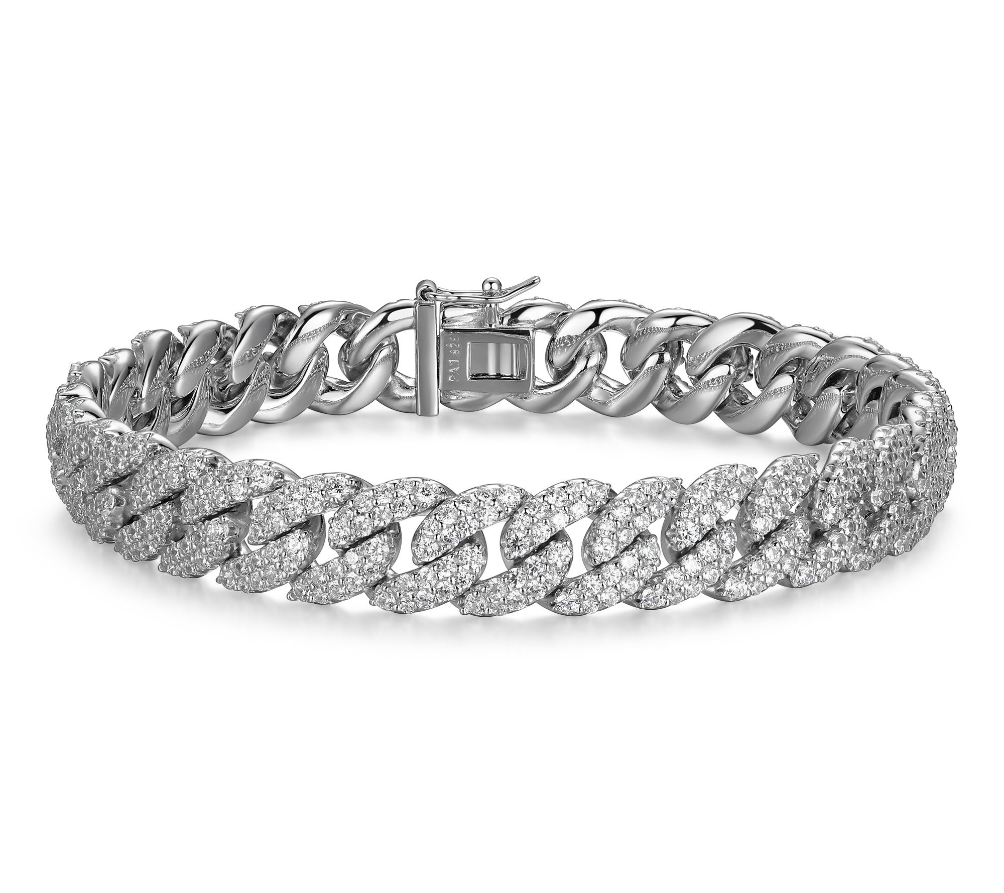 Diamonique Men's Pave Curb Link Bracelet, Sterling Silver