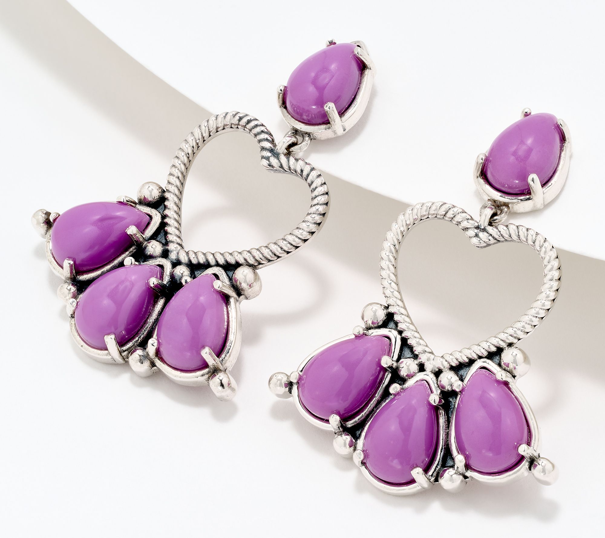 American West Sterling Silver & Gemstone Rope Heart Earrings