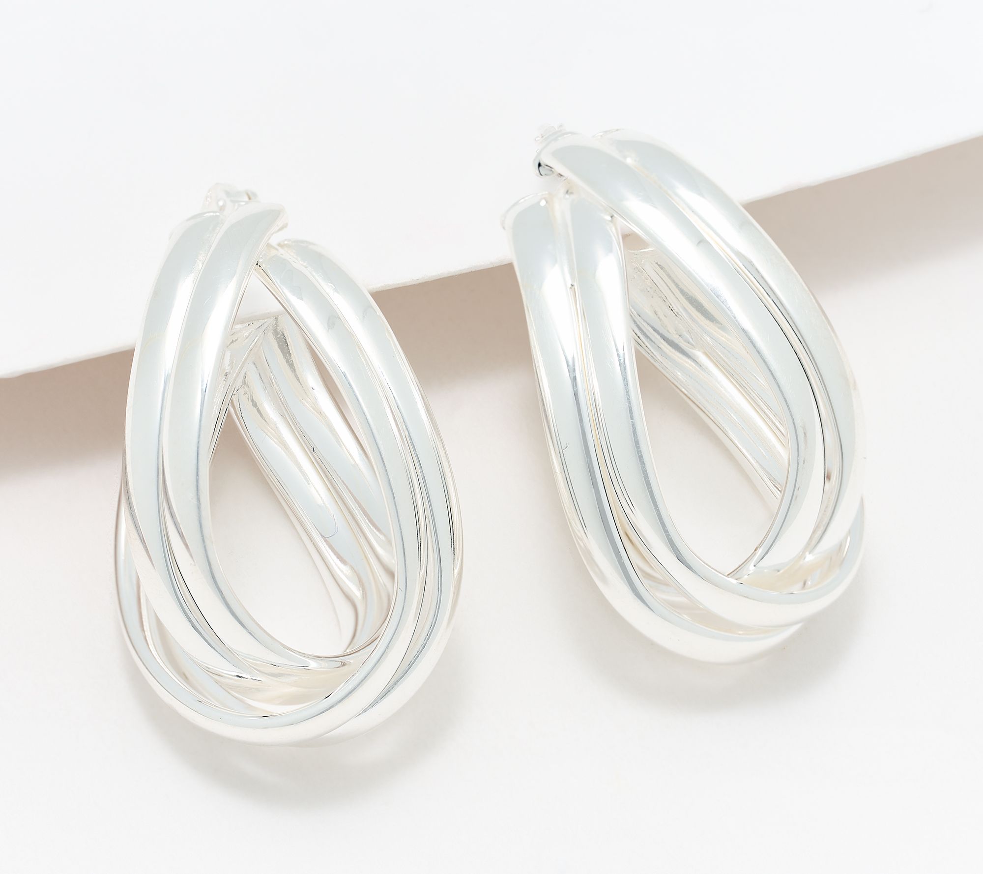 UltraFine 950 Silver Double Wrapped 1-1/8" Curved Hoop Earrings