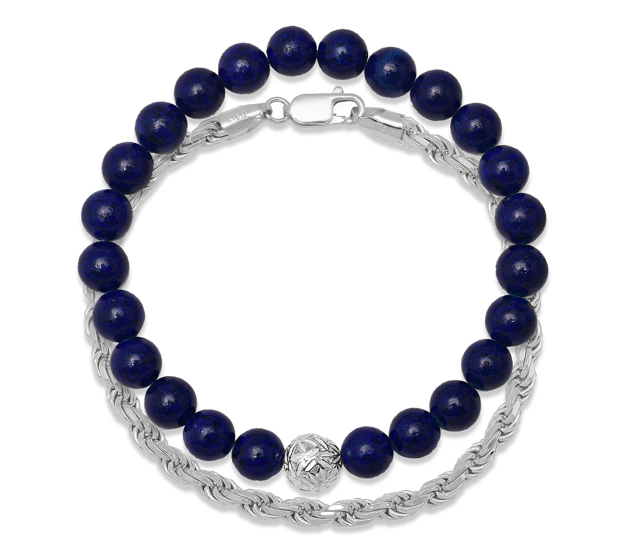 Silver Style Men's Blue Agate & Chain BraceletSet, Sterling