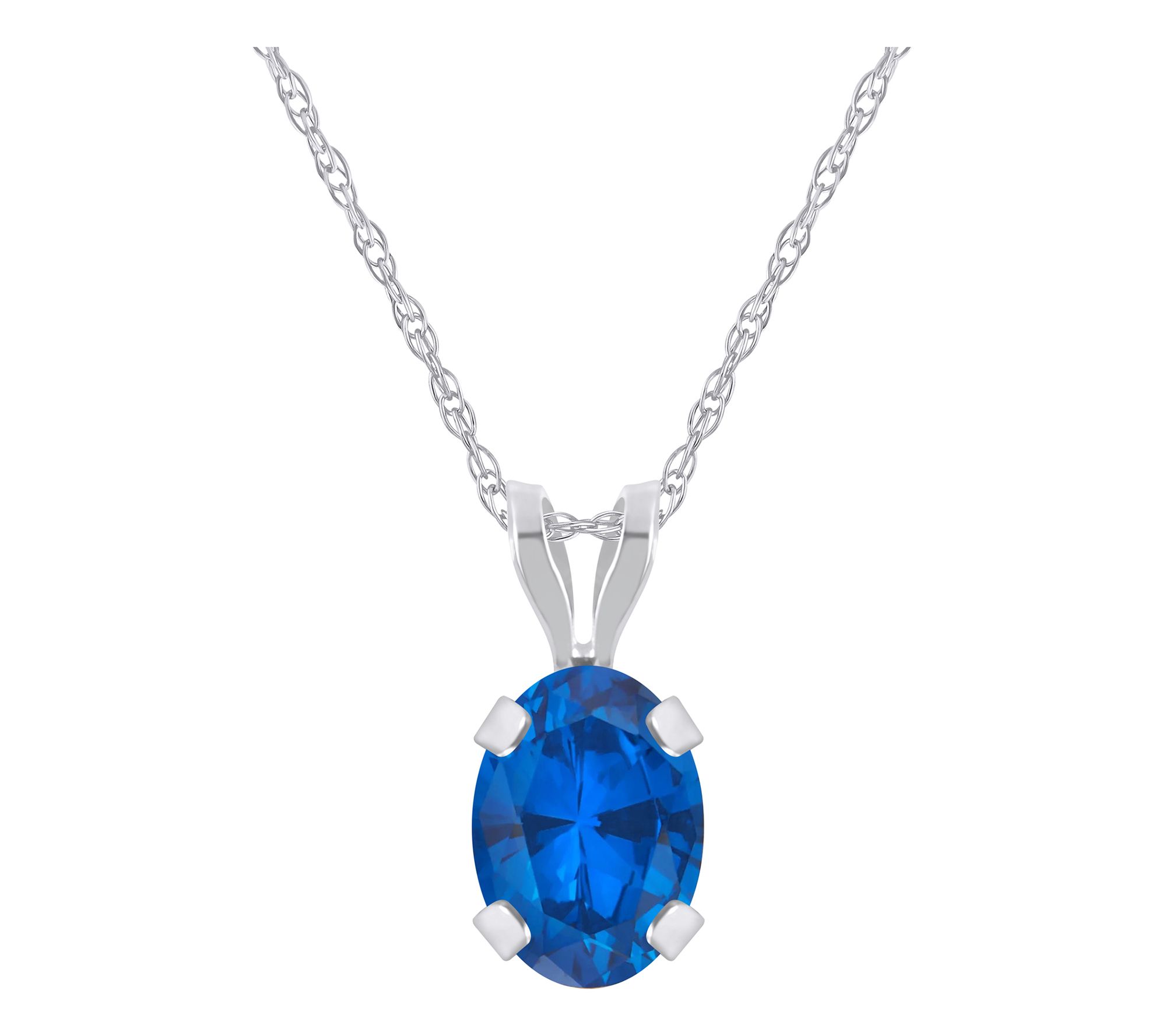 Affinity Gems Oval Created Gemstone Pendant w/Chain, 10K