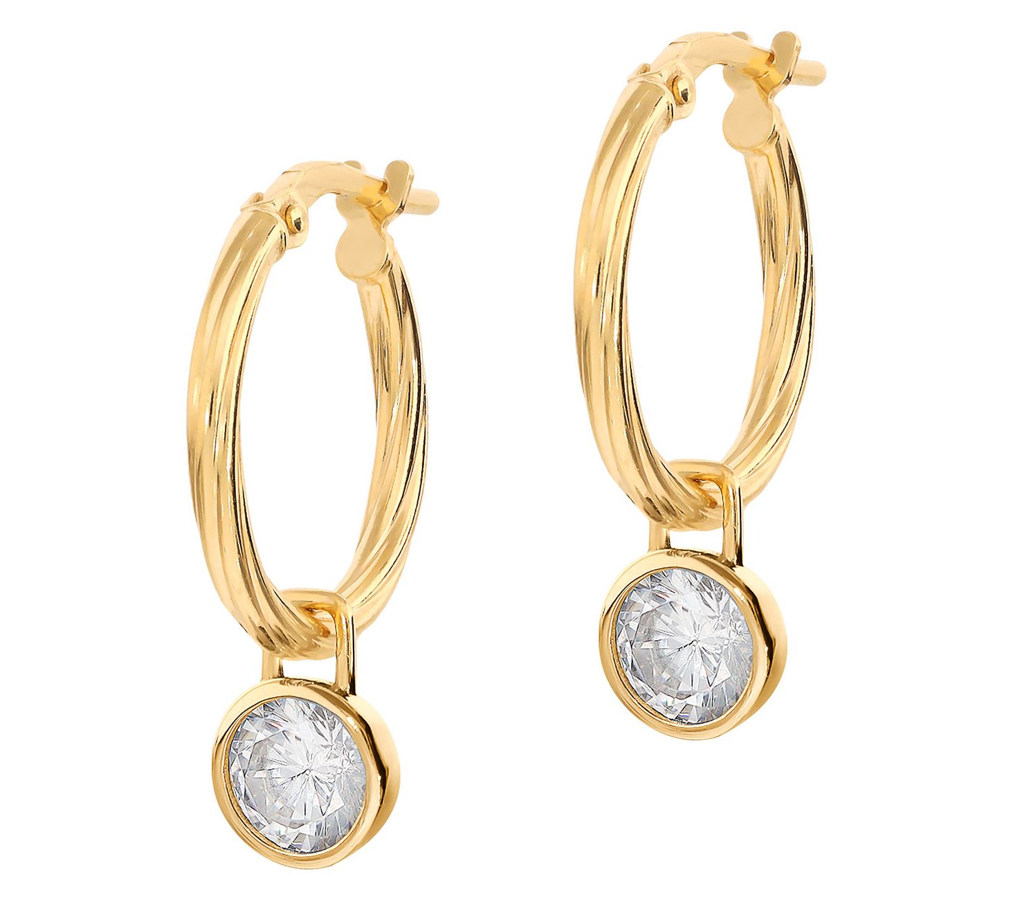 Diamonique 1.70 cttw Dangle Hoop Earrings, 14KPlated