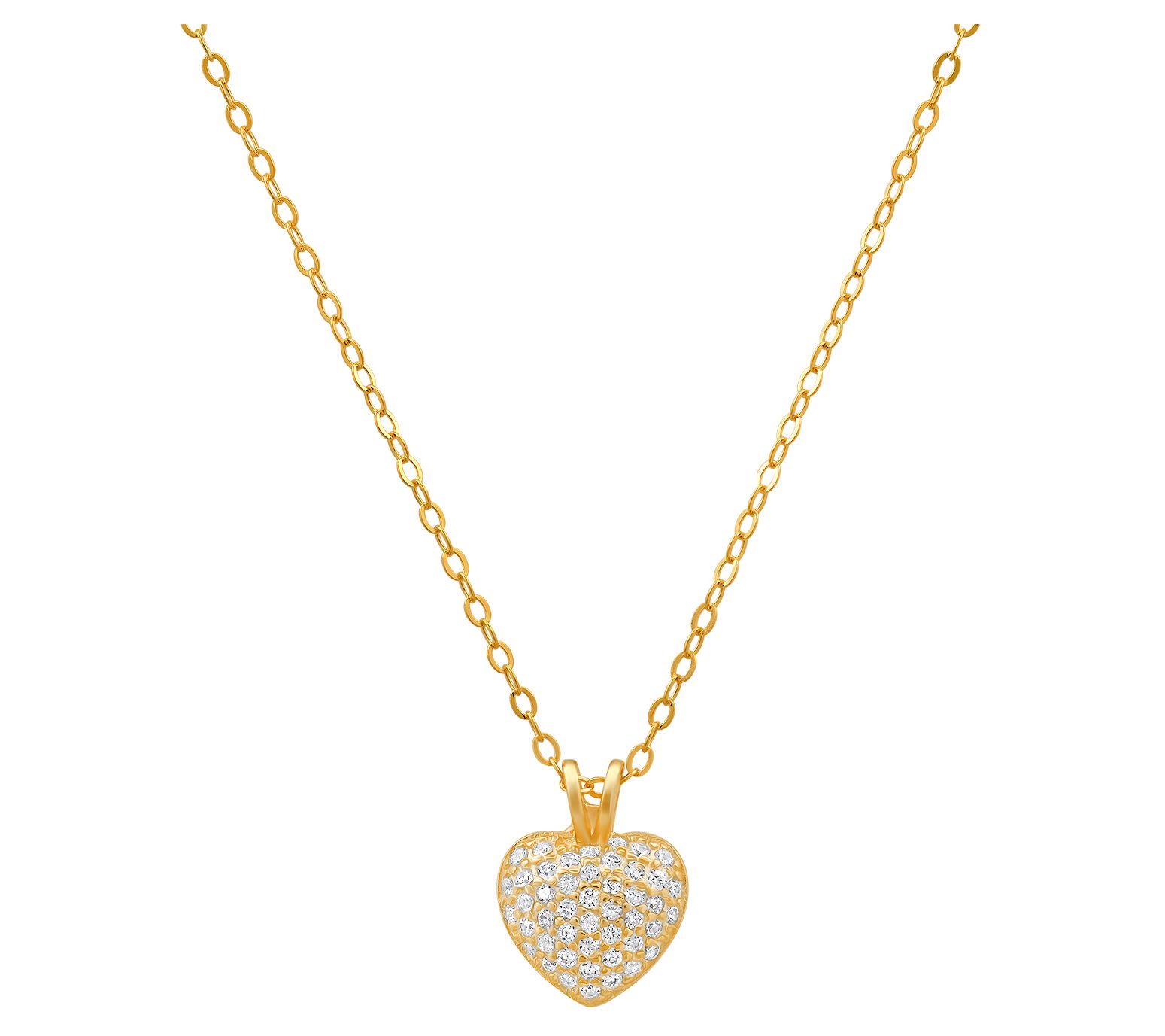 Diamonique Puffed Heart Pendant w/ Chain, Sterling
