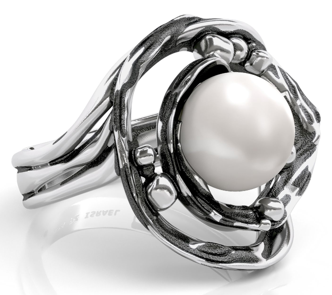 Or Paz Sterling Silver Cultured Pearl Rain DropDesign Ring