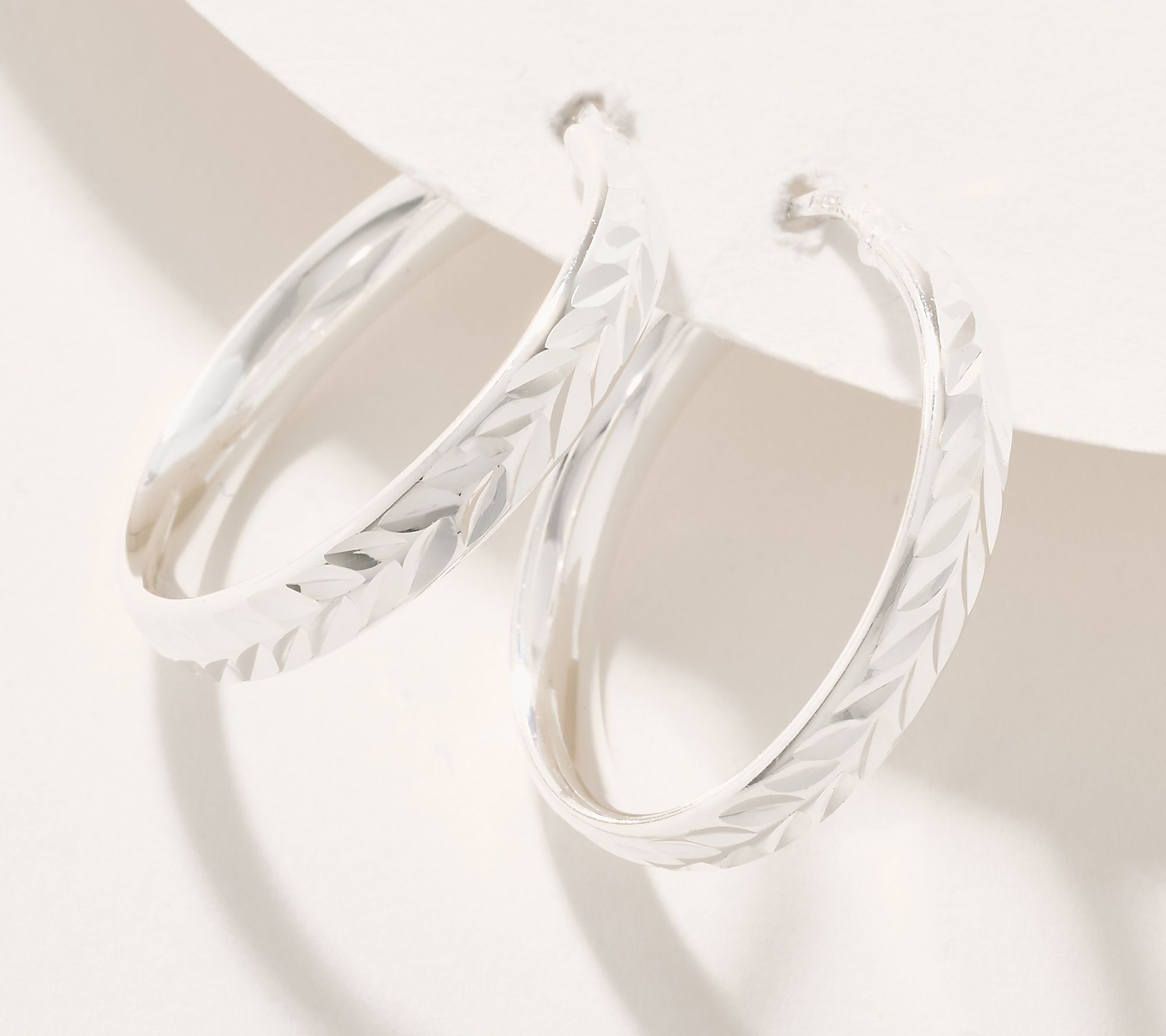 UltraFine 950 Silver Diamond Cut 1" Hoop Earrings