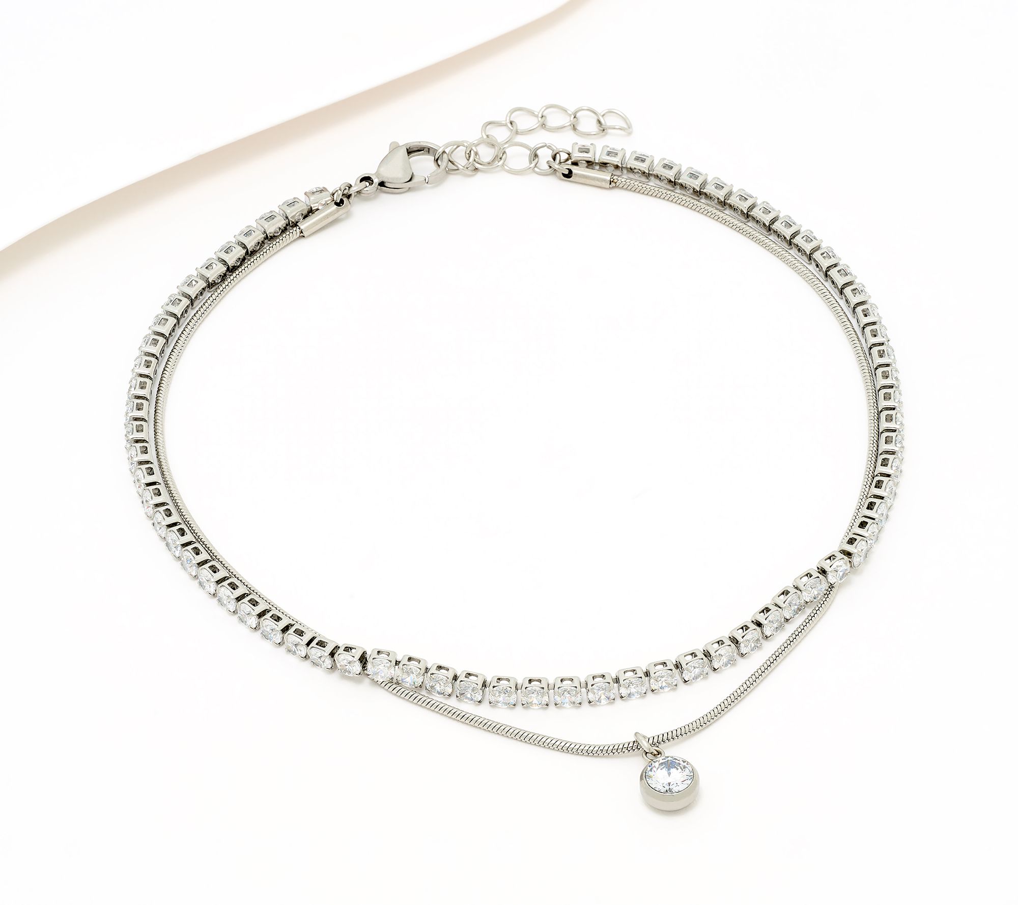 Steel by Diamonique Chain & Round Tennis Anklet