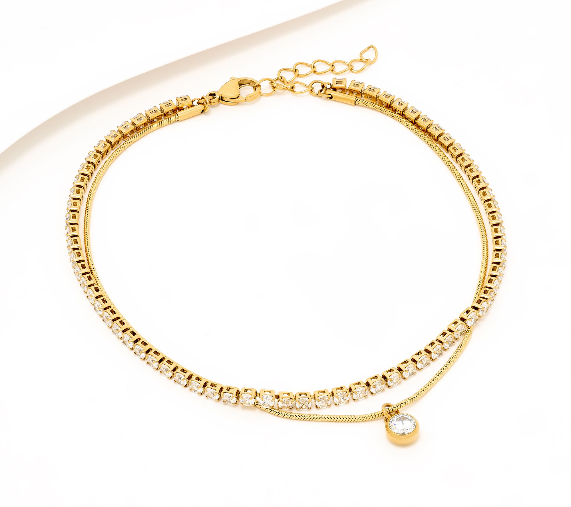 Steel by Diamonique Chain & Round Tennis Anklet