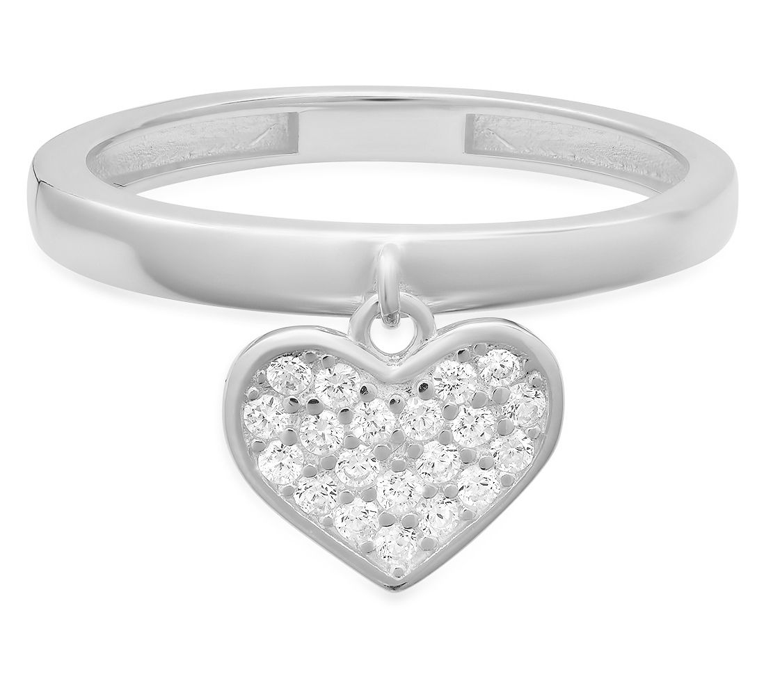 Diamonique Dangling Heart Band Ring, Sterling Silver