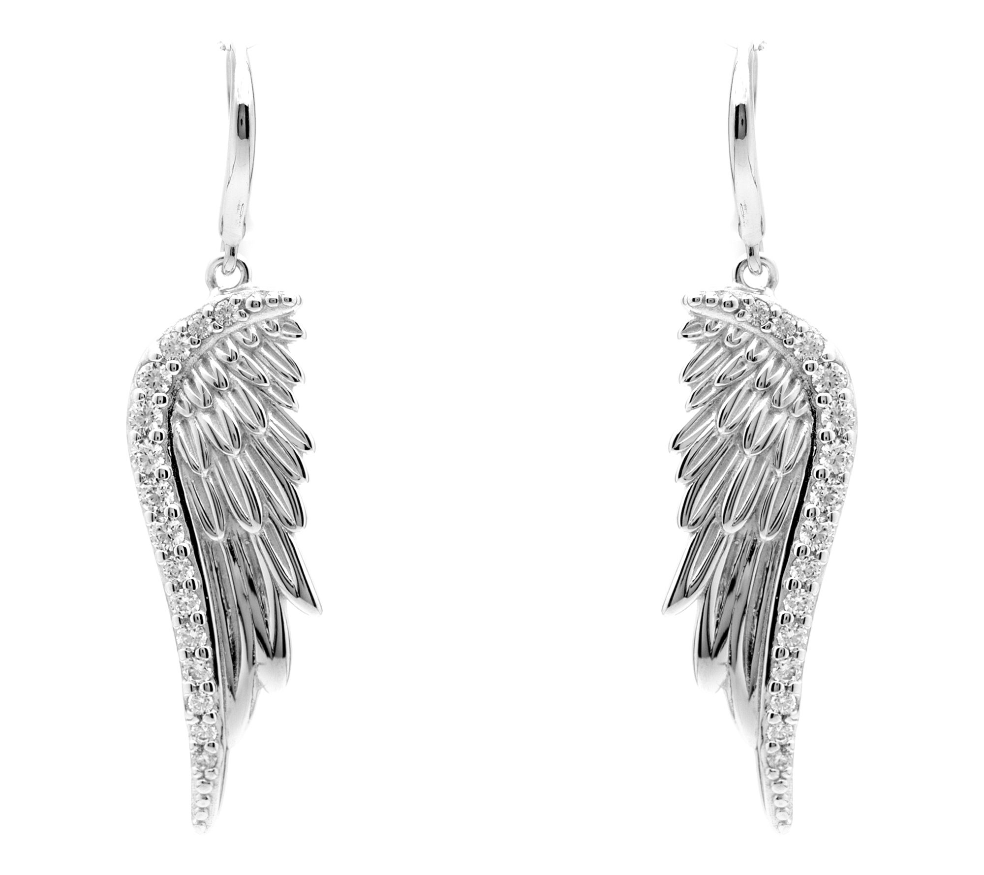 Diamonique Angel Design Dangle Earrings, Sterling Silver