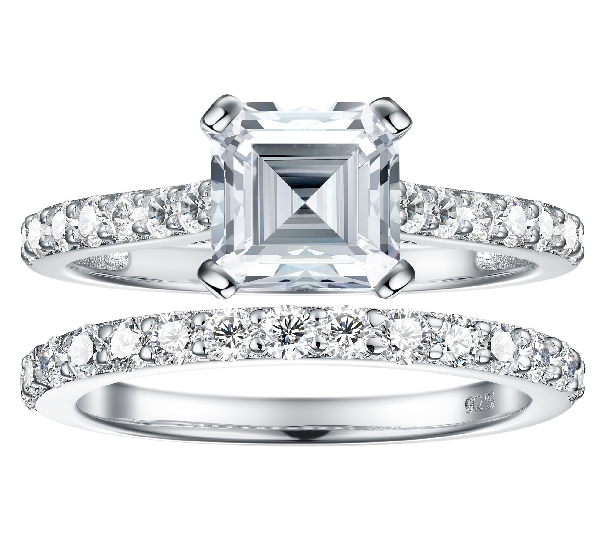 Diamonique 3.00 cttw Solitaire & Eternity Ring Set, Sterling