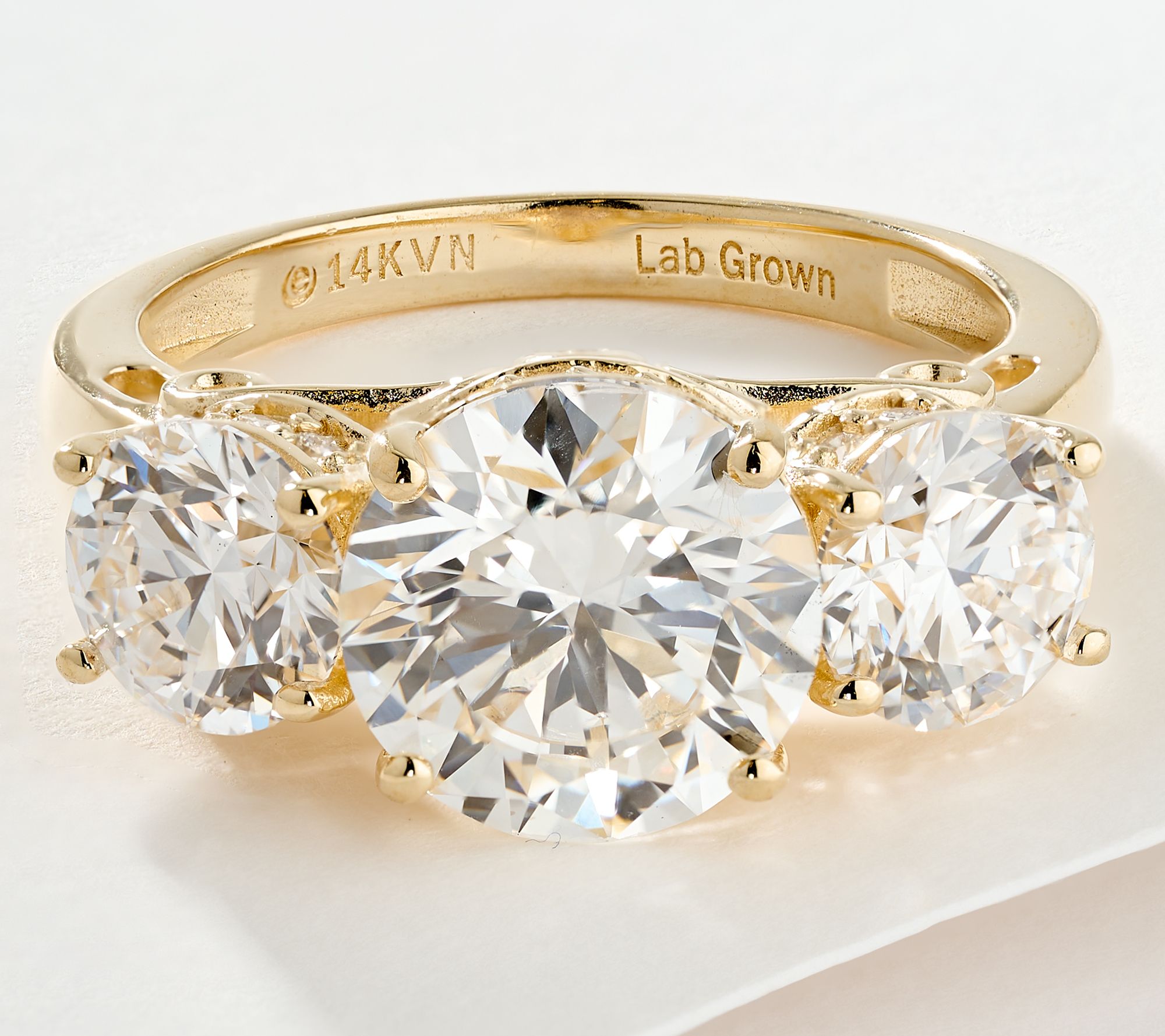 Fire Light Lab Grown Diamond 5 cttw 3-Stone Band Ring, 14K Gold