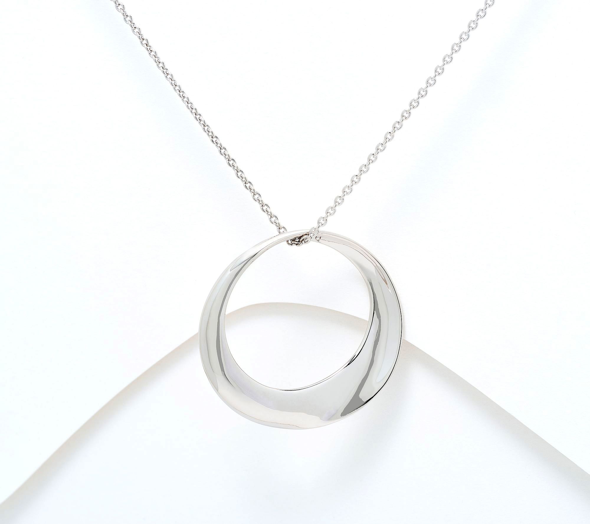  Silver Style Open Circle Sculpture Necklace, Sterling Silver