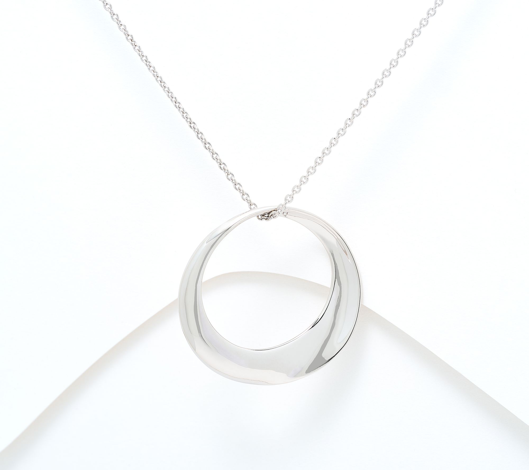 Silver Style Open Circle Sculpture Necklace, Sterling Silver