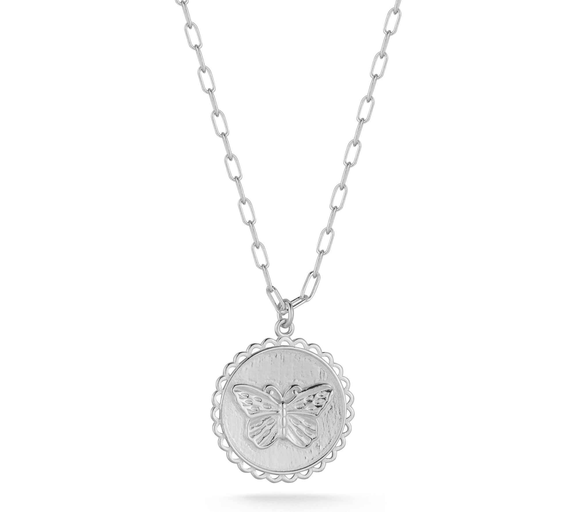 Sterlina Silver Butterfly Medallion Pendant w/Chain, Sterling