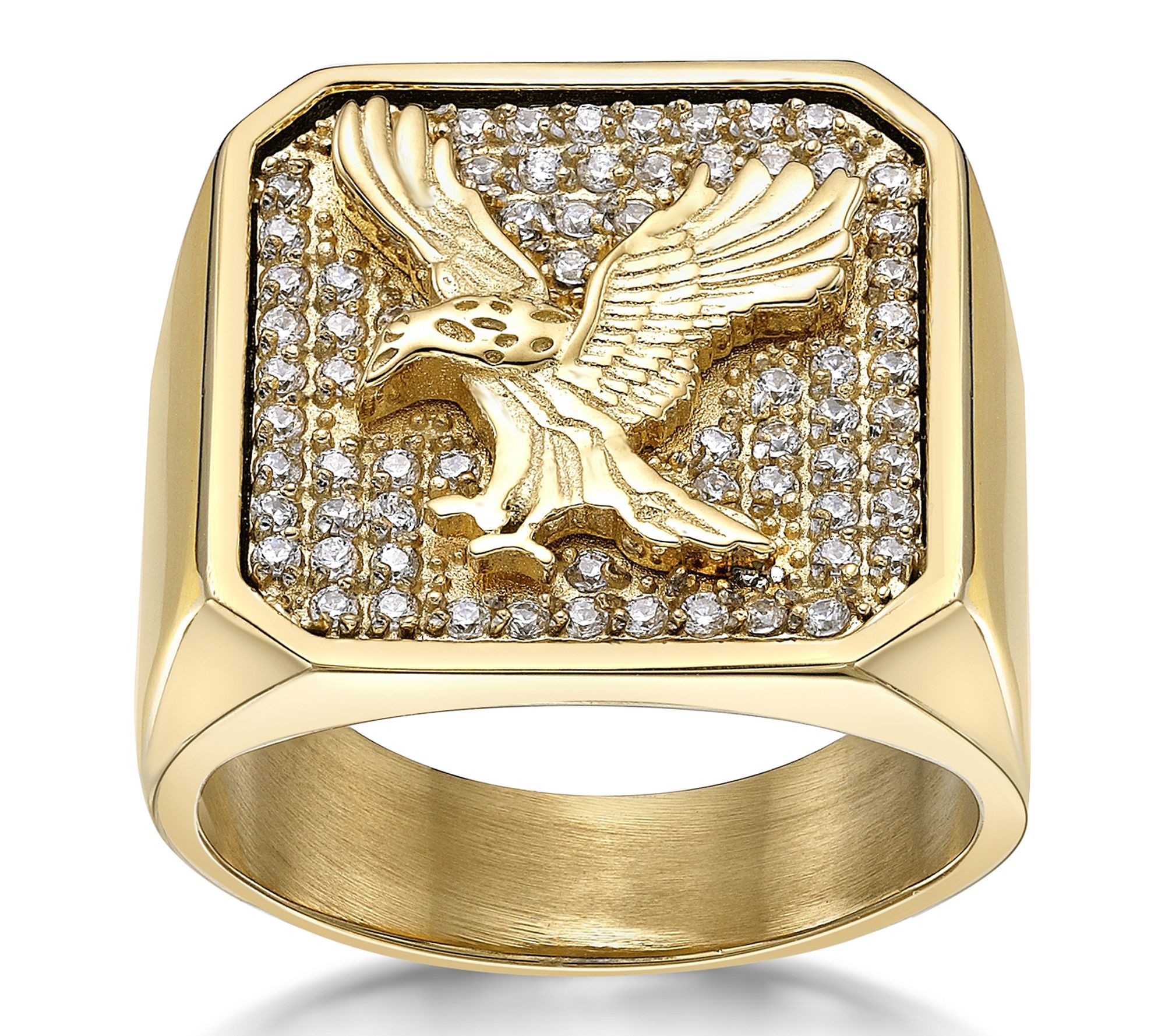 LYNX Men's Goldtone Pave Eagle Signet Ring
