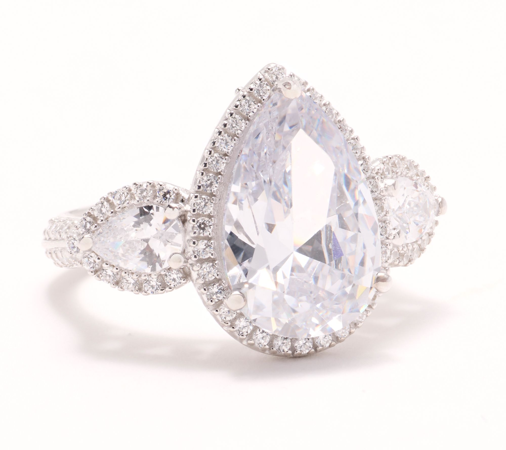 Diamonique x Jennifer Miller Mega Pear Ornate Ring, Sterling Silver