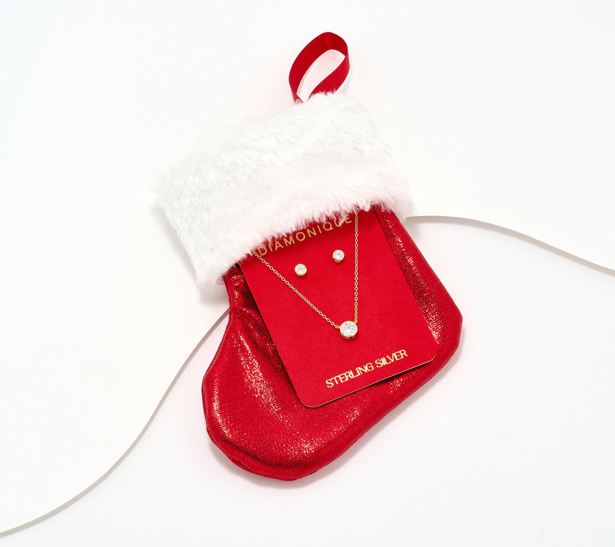 "As Is" Diamonique Necklace & Stud Earrings, 14K Gold Plated