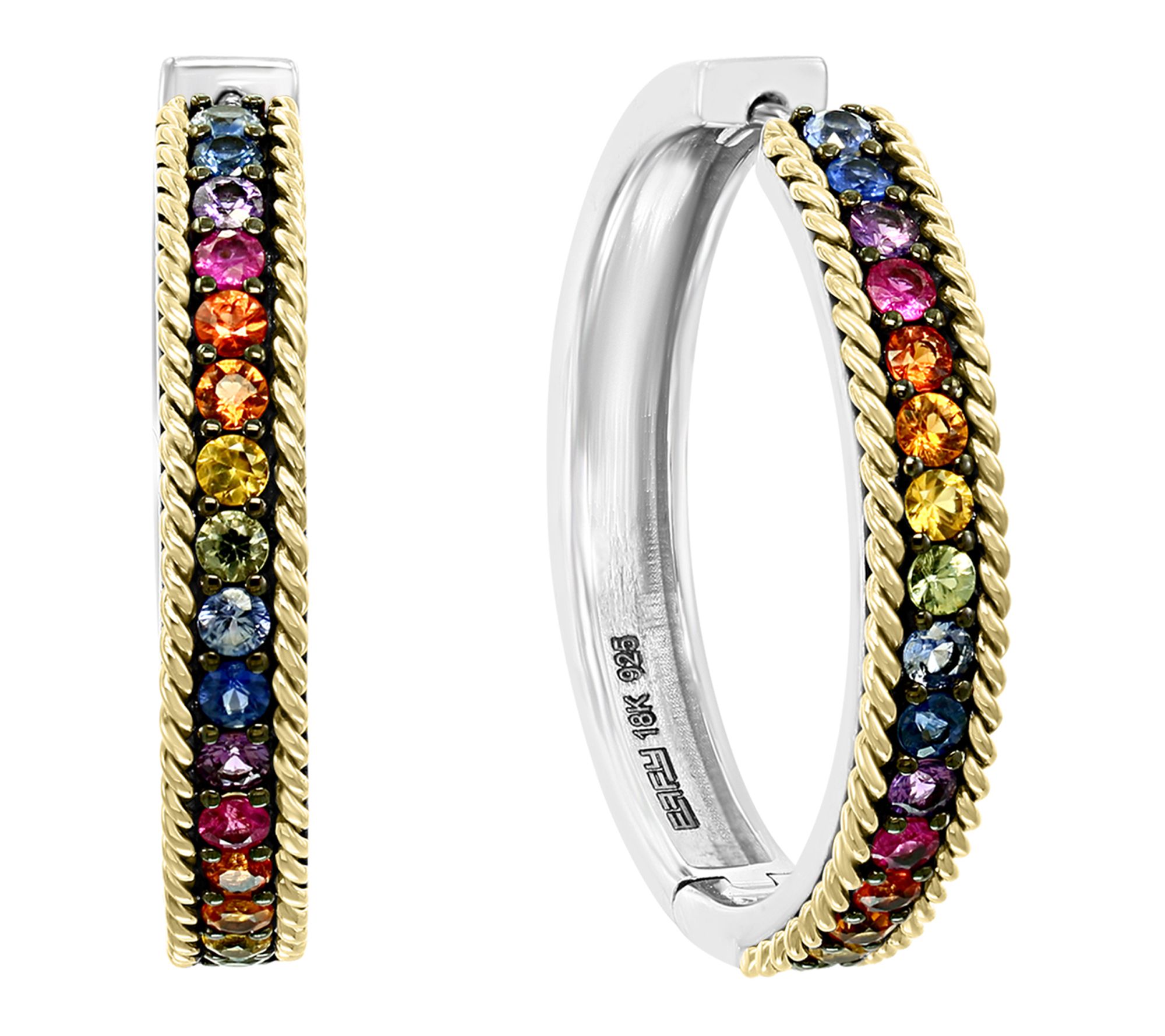 Effy Multi-Sapphire Hoop Earrings, 18K Gold