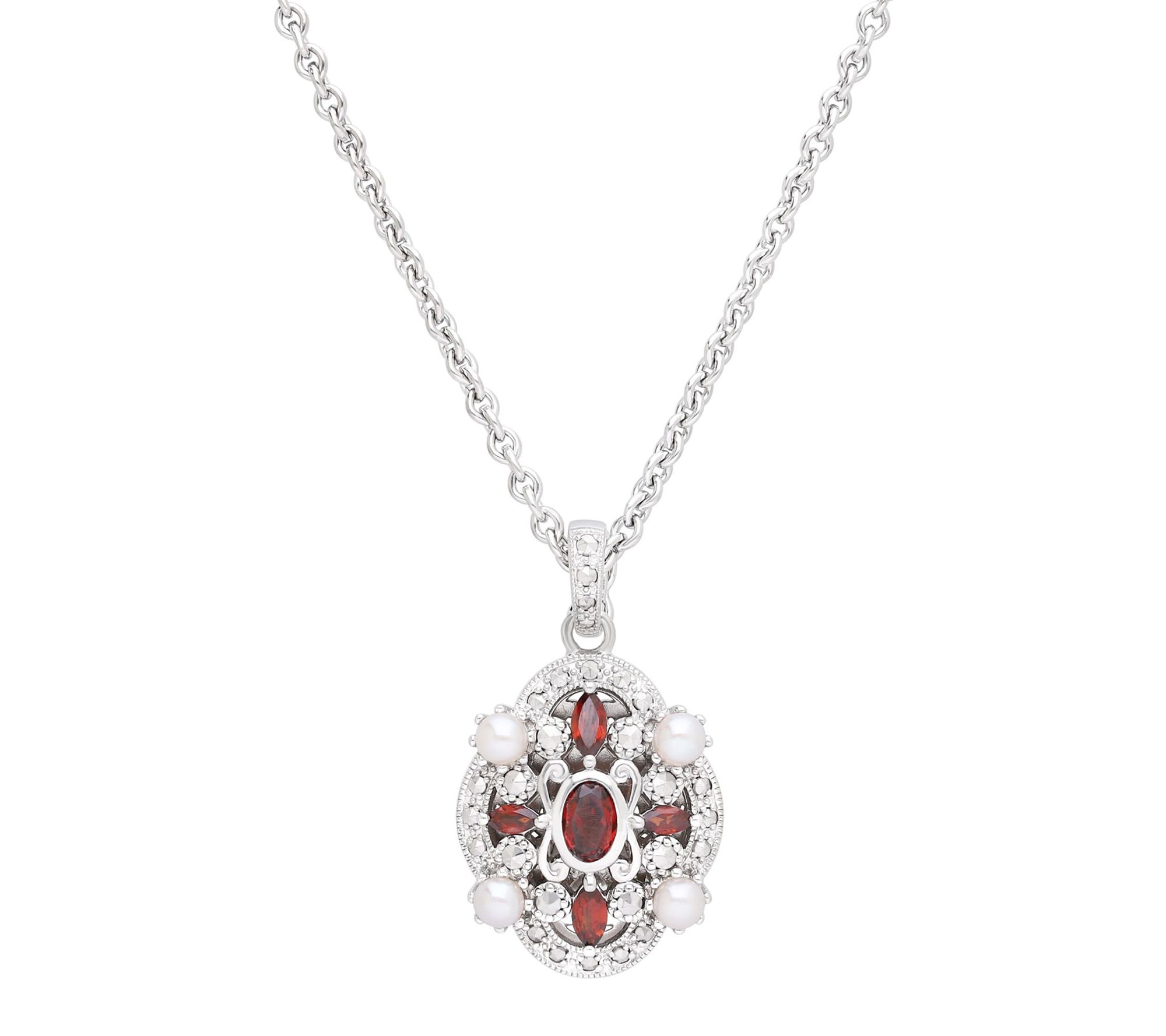 Dallas Prince Sterling Chrome Marcasite & Garnet Necklace