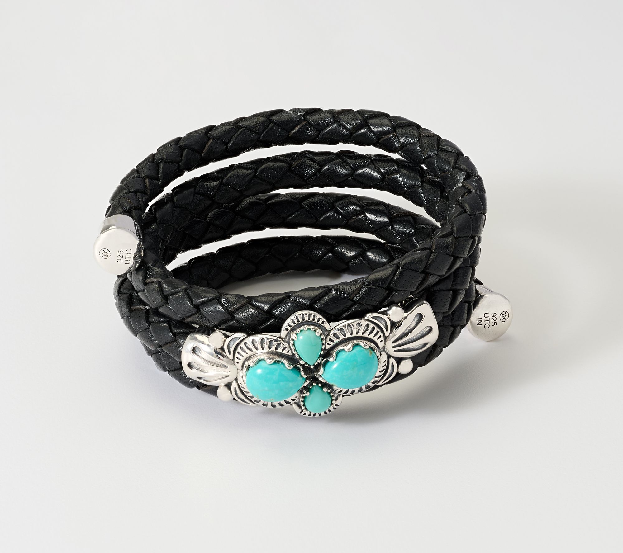 American West Sterling Silver Pear Gemstone Cluster Leather Coil Bracelet