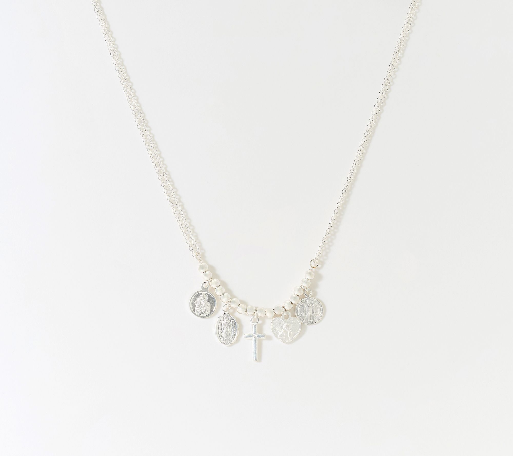 Ultrafine 950 Silver 18"-32" Adjustable 5 Charm Necklace