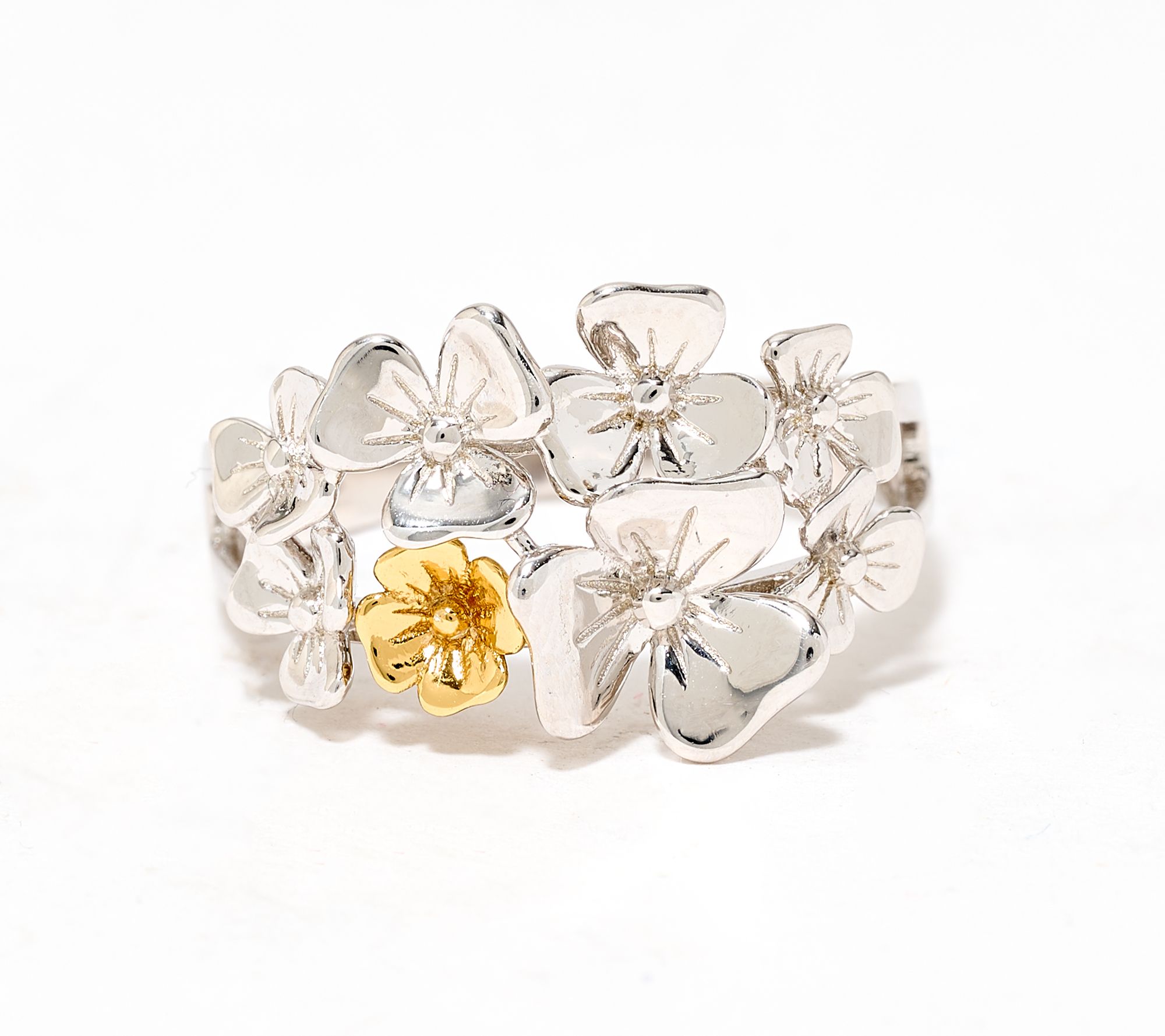 "As Is " Solvar Sterling Silver & Gold Plated Shamrock Cluster Ring