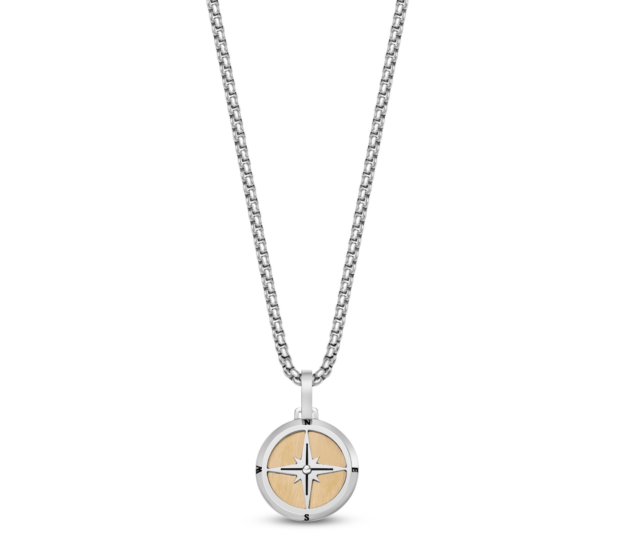 LYNX Men's Stainless Steel Gold Tone IP Compass Pendant w/Chain
