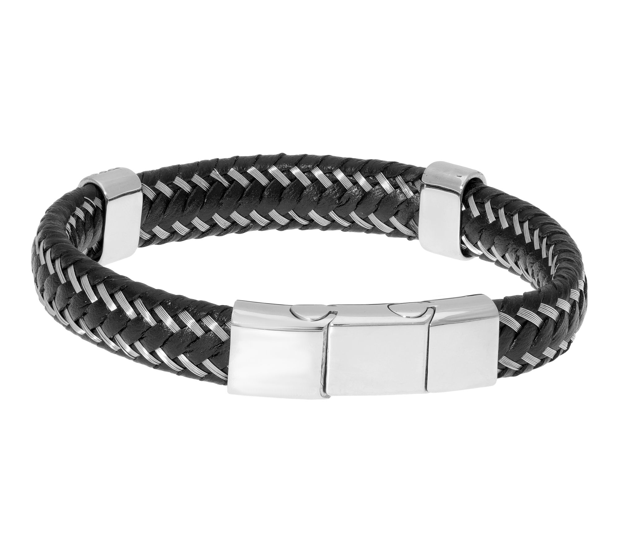 LYNX Men's Stainless Steel Braided Leather Bracelet