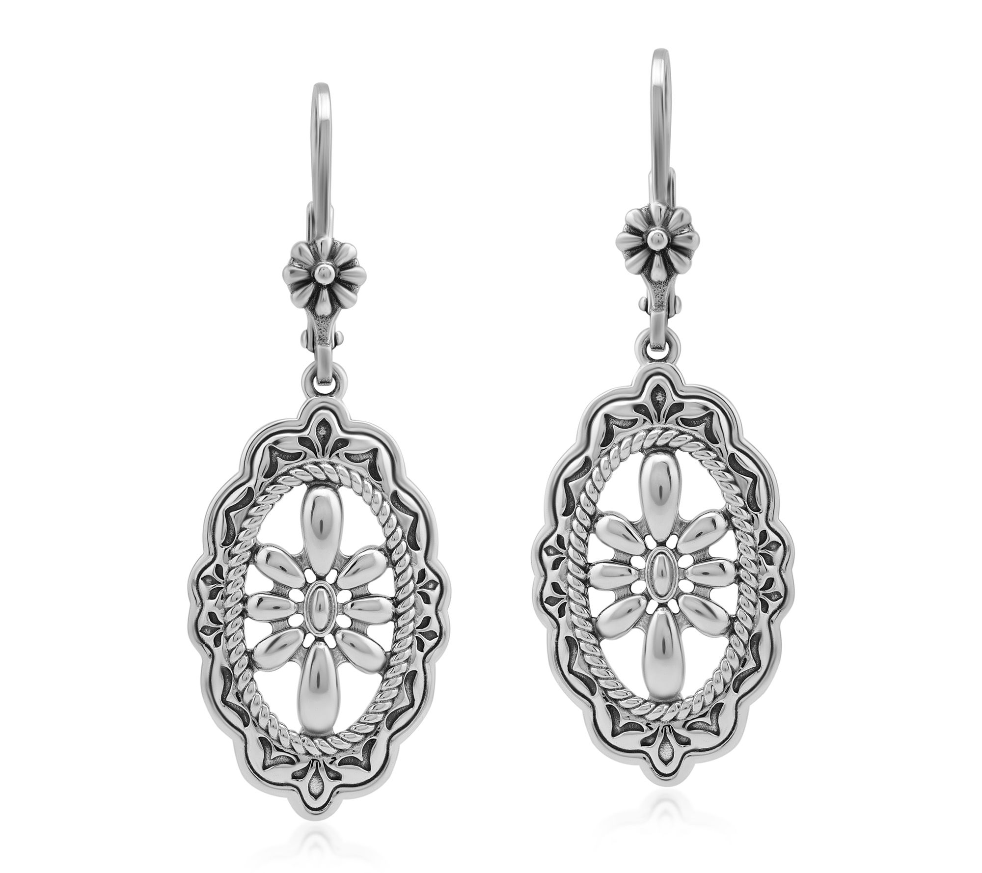 American West Sterling Silver Oval Concha Lever Back Earrings
