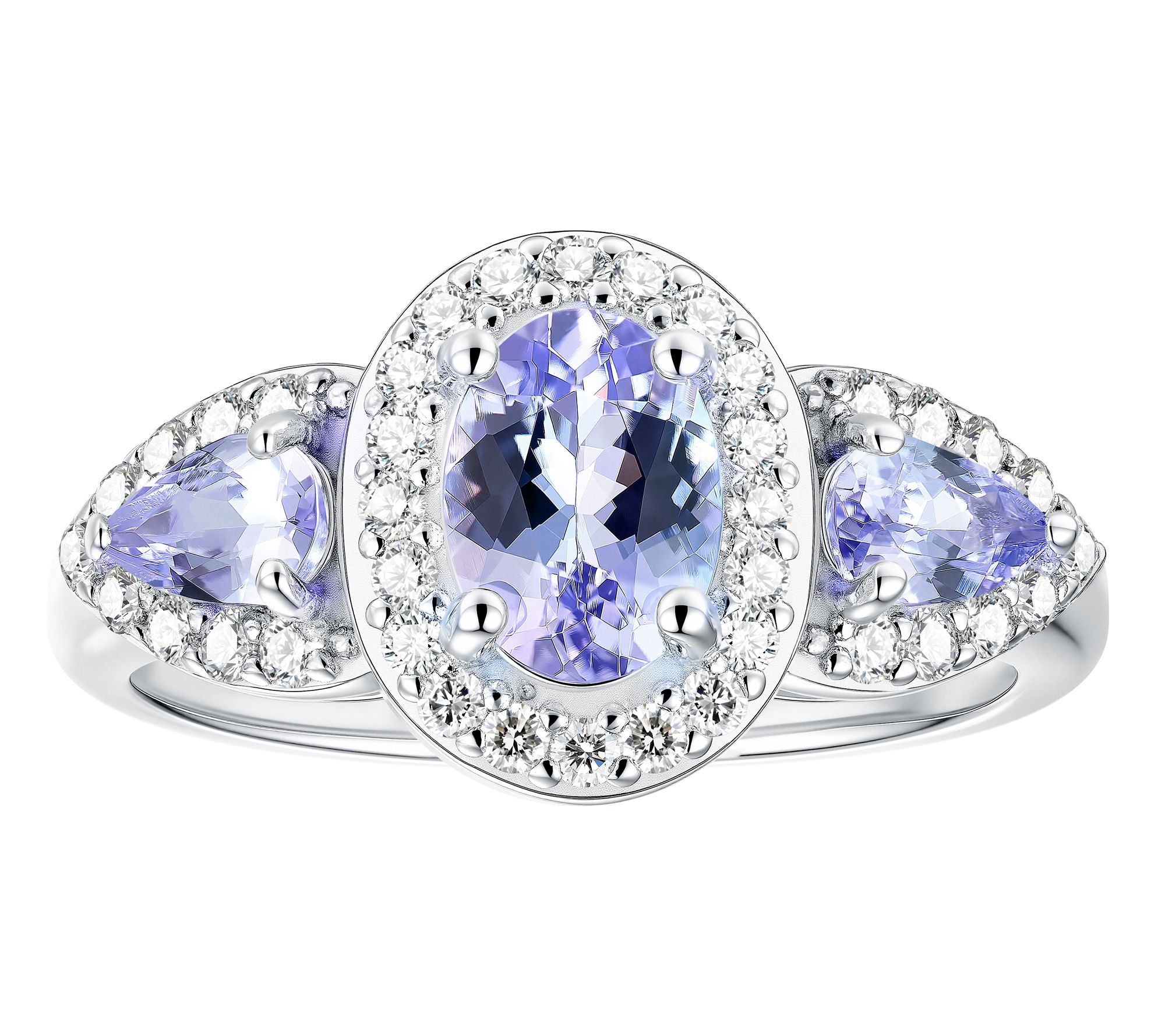Affinity Gems Oval & Pear Cut Halo Ring, Sterling Silver