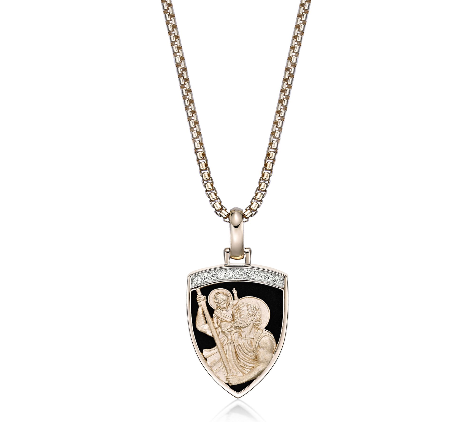 LYNX Men's Multi-Gemstone Shield Pendant w/ Chain, 14K Plated