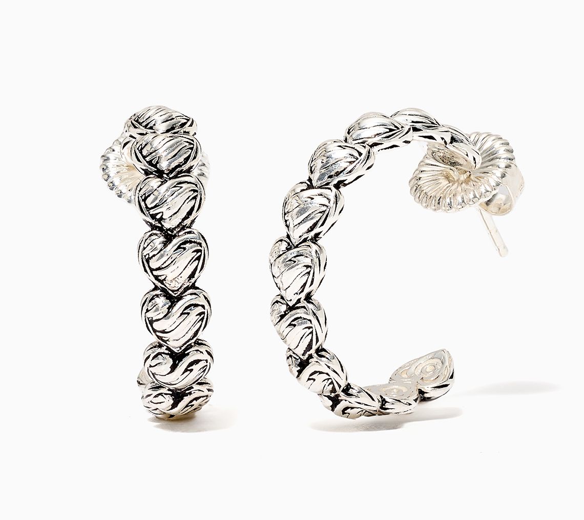Christian James by Scott Grimes Sterling 1" Ripple Heart Hoop Earrings