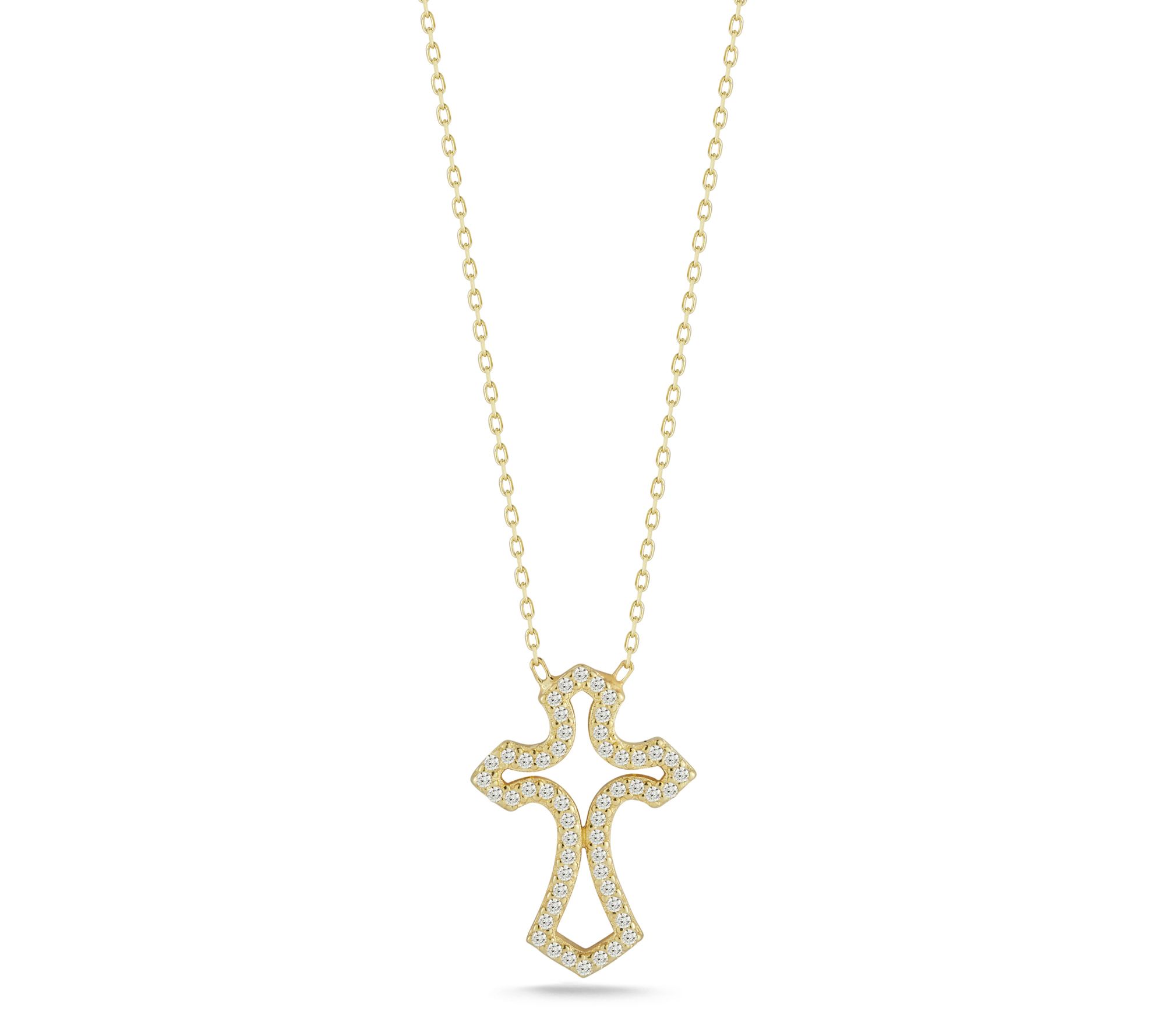 Sterlina Silver Open Pave Cross Pendant w/ Chai n, Sterling