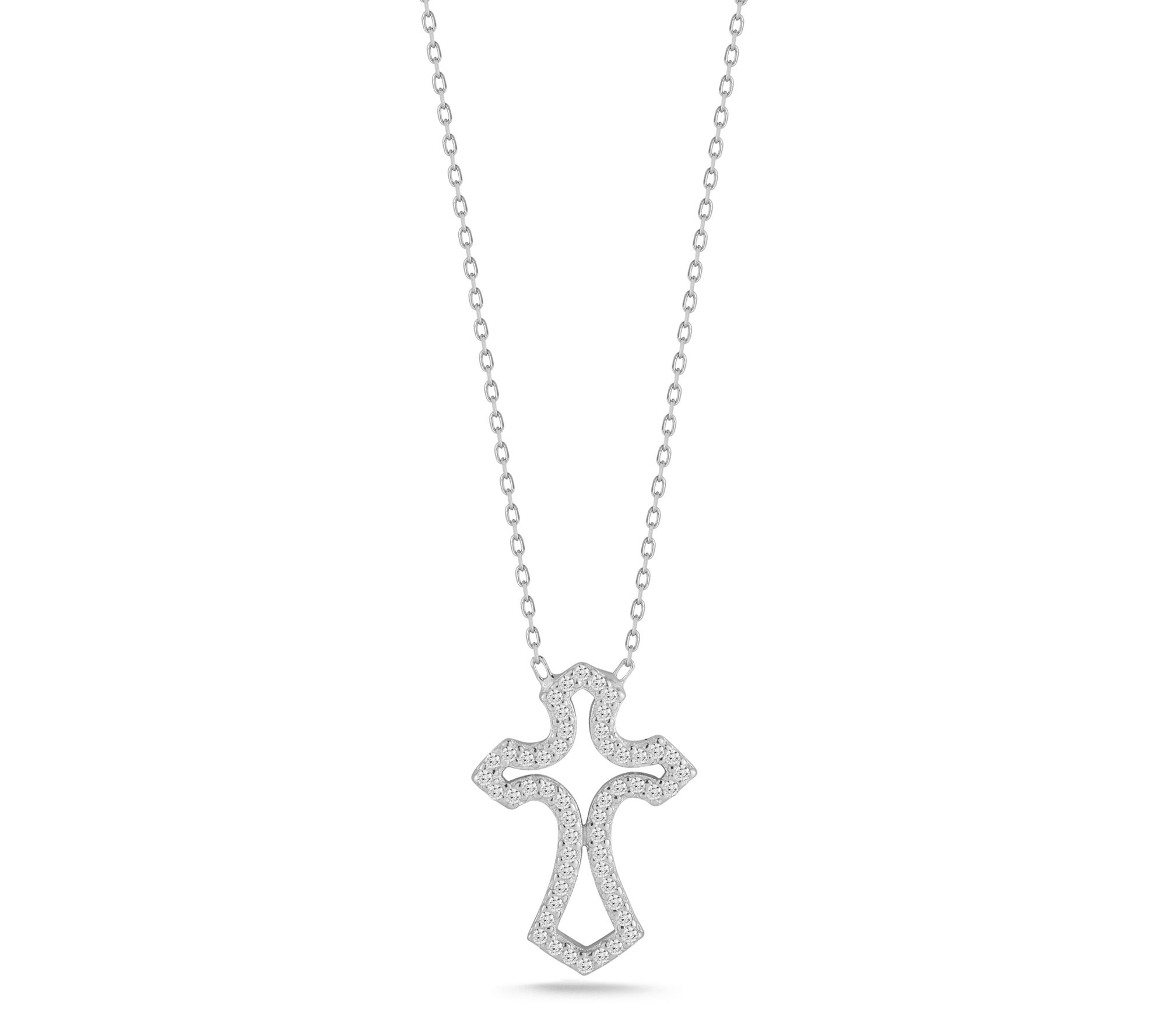 Sterlina Silver Open Pave Cross Pendant w/ Chain, Sterling