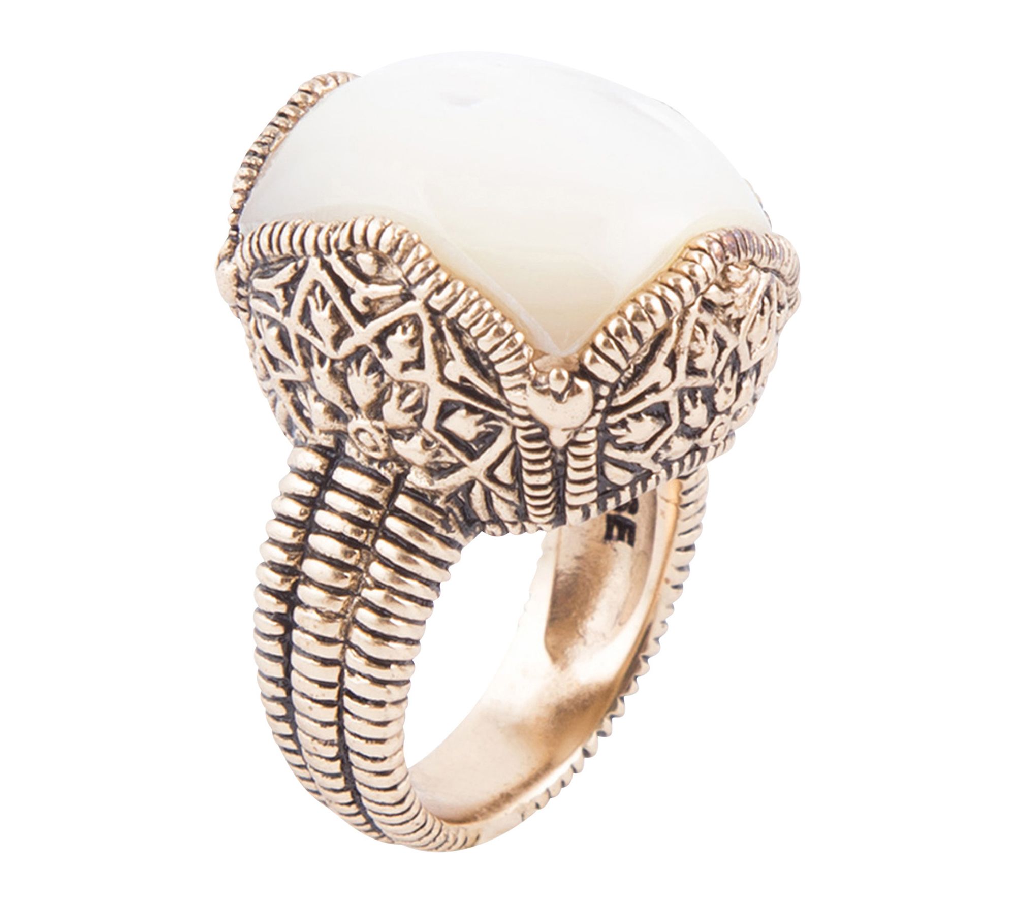 Barse Artisan Crafted White Mother of Pearl Bronze Chunky Ring