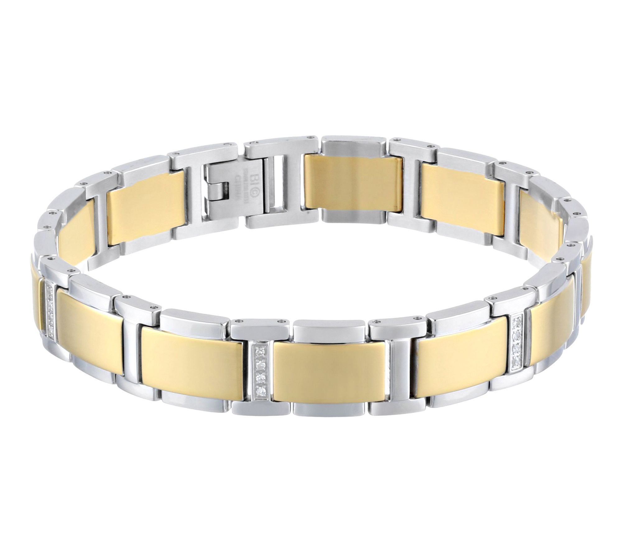 LYNX Men's Stainless Steel Gold IP Diamond Link Bracelet