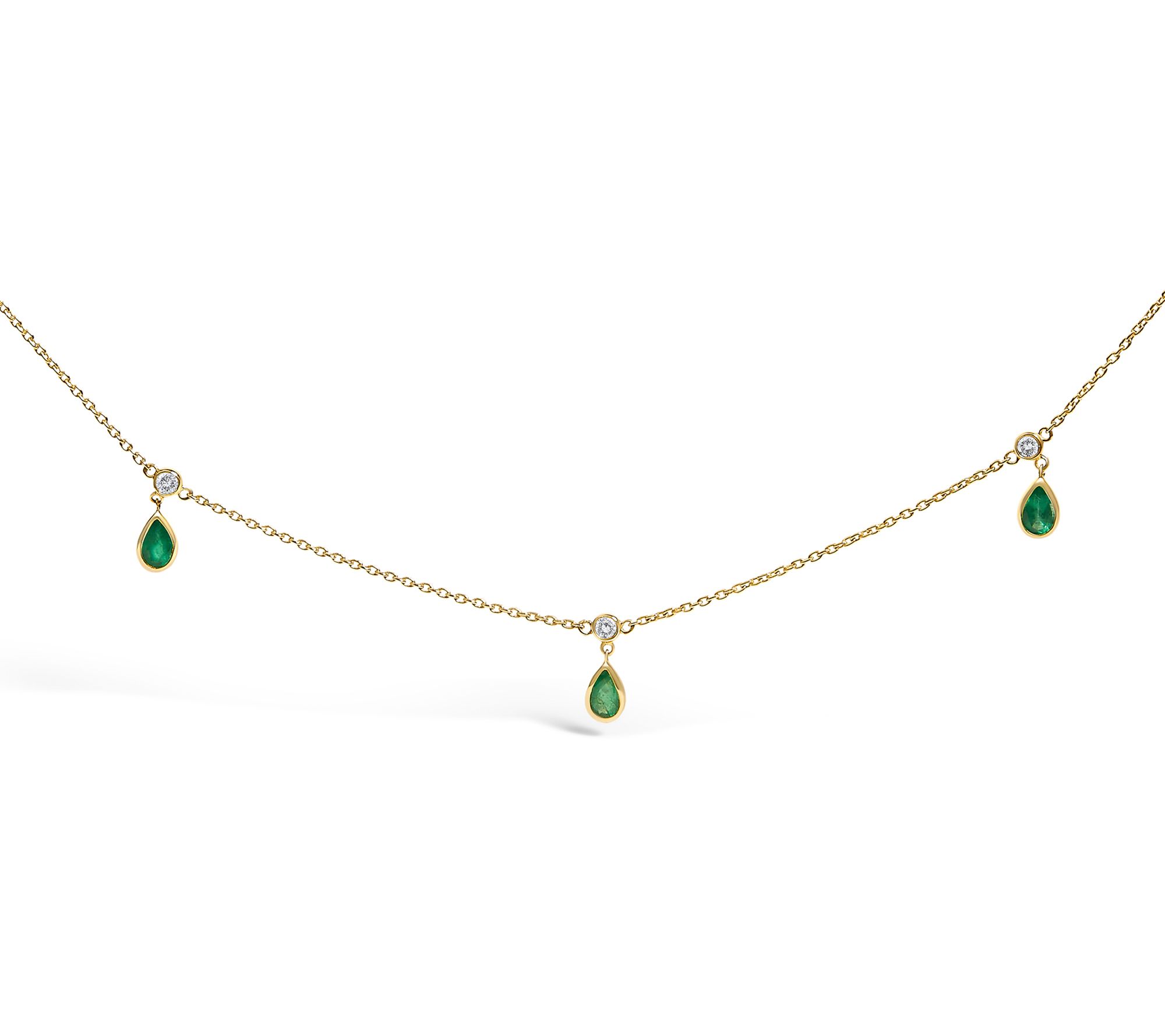 Haus of Brilliance Emerald & Diamond Station Necklace, 10K
