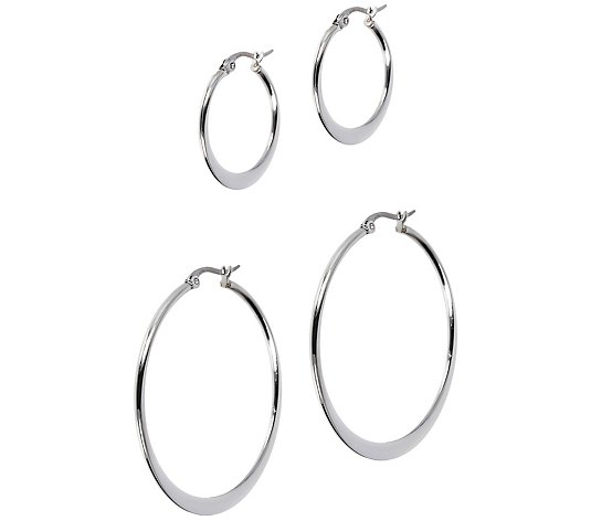 Steel By Design Set of 2 Flat Edge Hoop Earrings