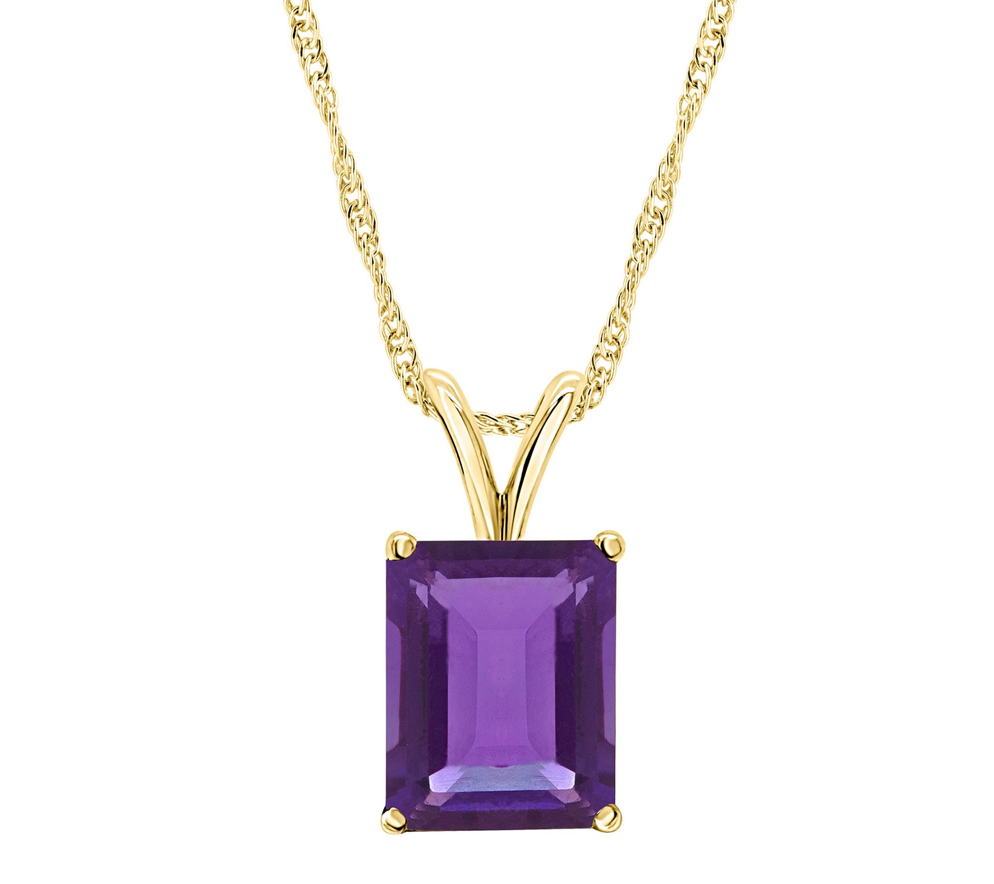 14K Gold Emerald Cut 2.80 cttw Amethyst Pendantwith Chain