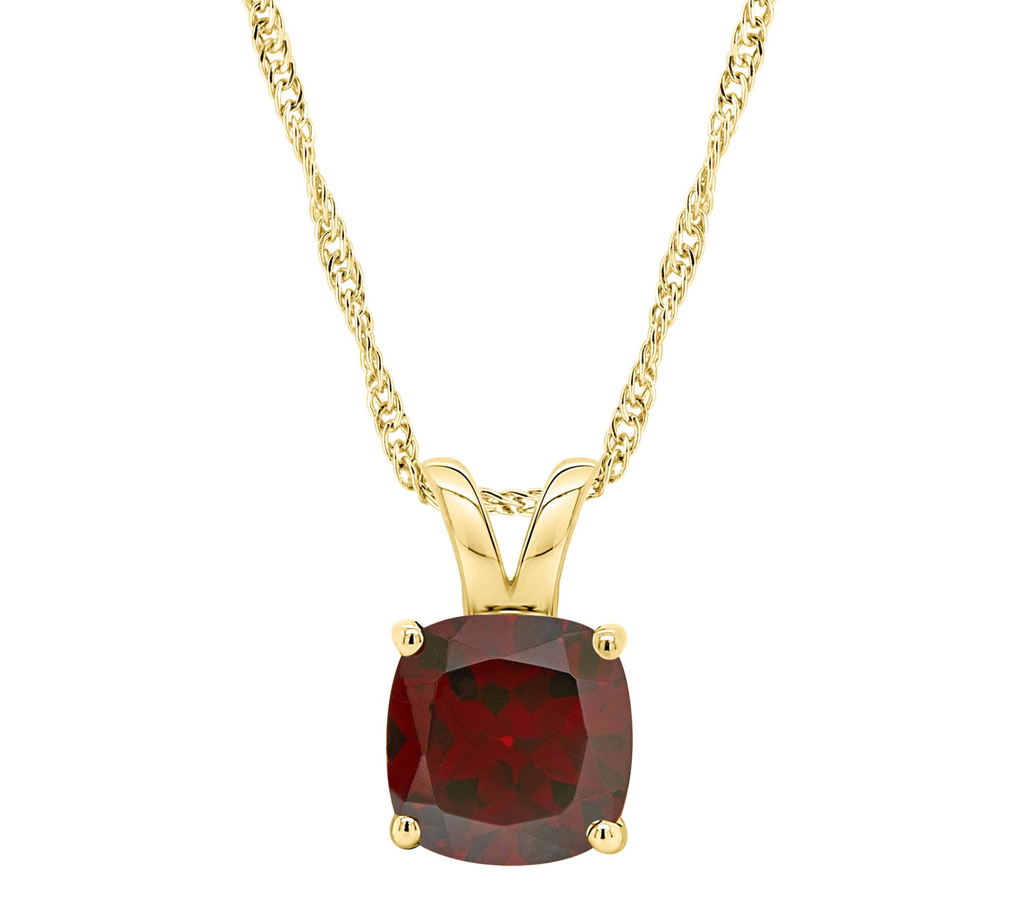 14K Gold Cushion Cut 2.50 cttw Garnet Pendant w/ Chain