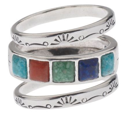 Southwestern Sterling Set of Three Stack Rings - QVC.com